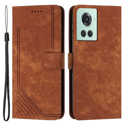 For OnePlus Ace 5G Cell Phone Cover Flip Stand Imprinted Lines Skin-touch Feeling PU Leather Wallet Phone Shell