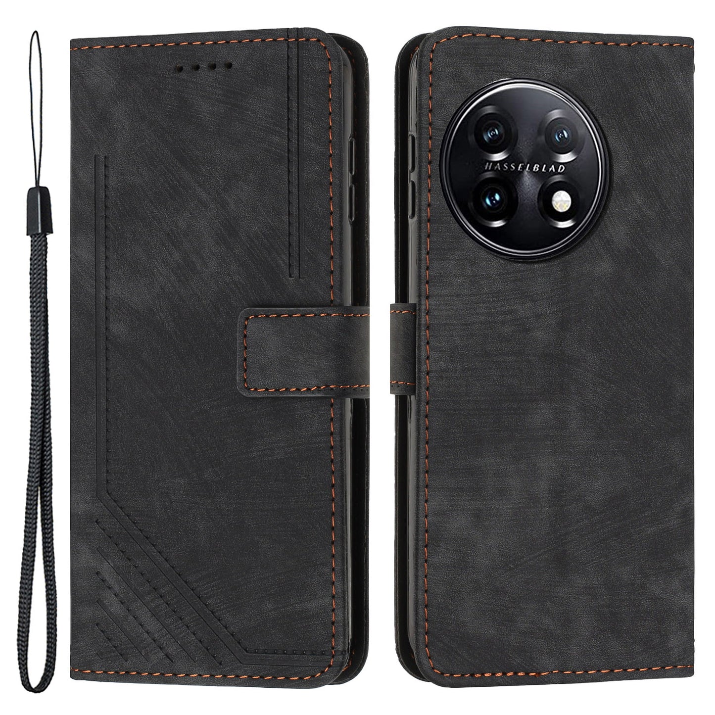 For OnePlus 11 5G Shockproof Phone Case Stand Imprinted Lines PU Leather Wallet Skin-touch Phone Cover