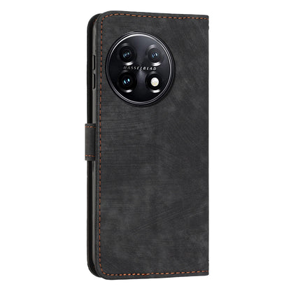 For OnePlus 11 5G Shockproof Phone Case Stand Imprinted Lines PU Leather Wallet Skin-touch Phone Cover