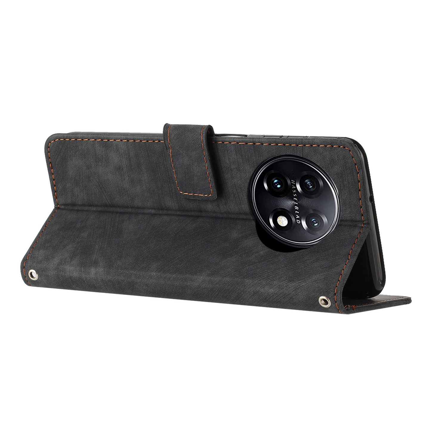 For OnePlus 11 5G Shockproof Phone Case Stand Imprinted Lines PU Leather Wallet Skin-touch Phone Cover