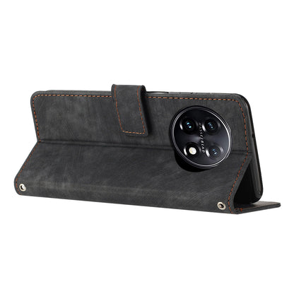 For OnePlus 11 5G Shockproof Phone Case Stand Imprinted Lines PU Leather Wallet Skin-touch Phone Cover