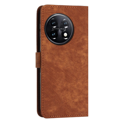 For OnePlus 11 5G Shockproof Phone Case Stand Imprinted Lines PU Leather Wallet Skin-touch Phone Cover