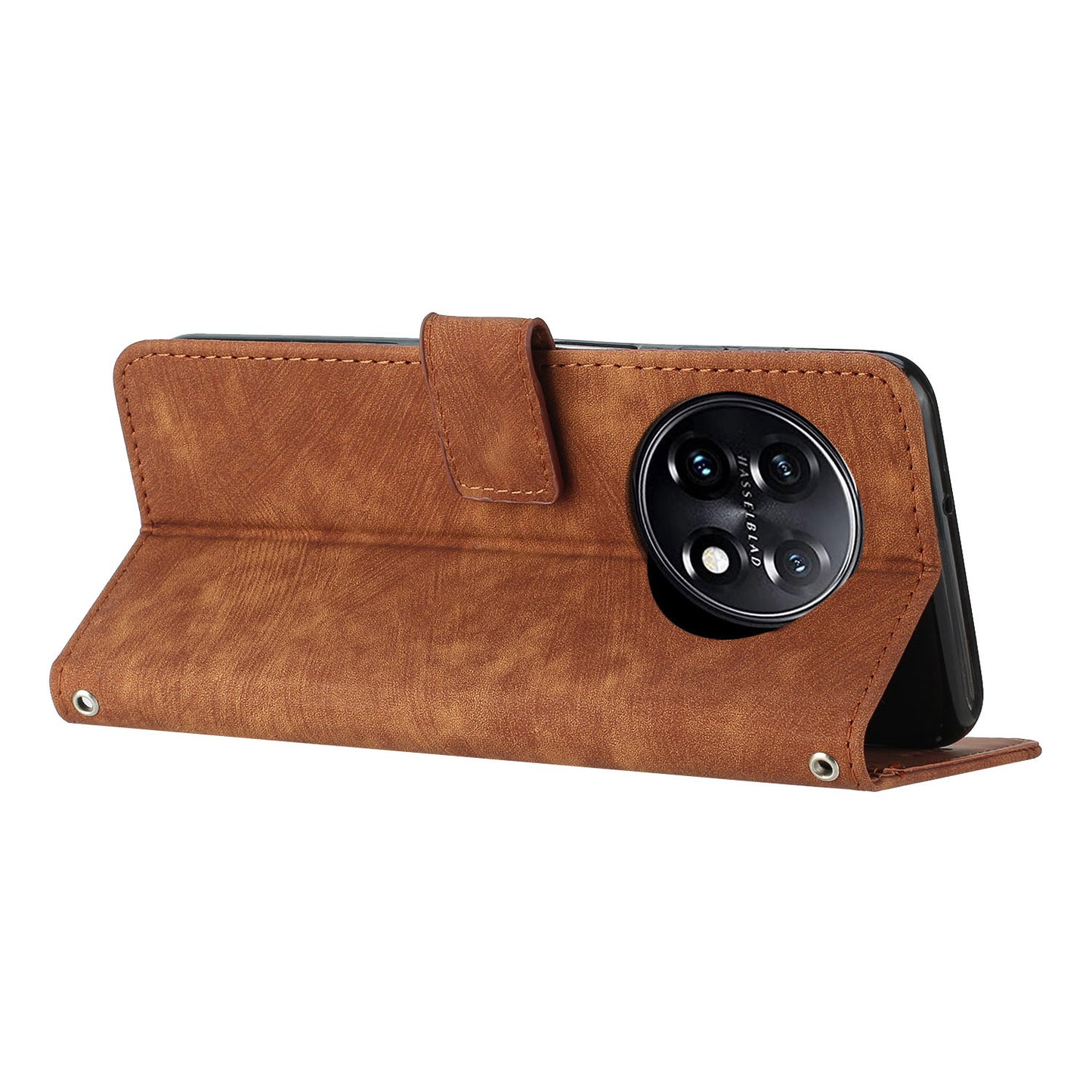 For OnePlus 11 5G Shockproof Phone Case Stand Imprinted Lines PU Leather Wallet Skin-touch Phone Cover