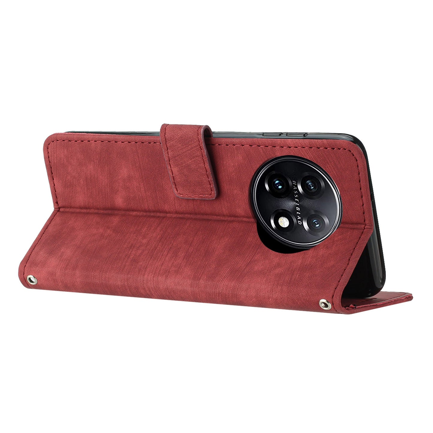 For OnePlus 11 5G Shockproof Phone Case Stand Imprinted Lines PU Leather Wallet Skin-touch Phone Cover