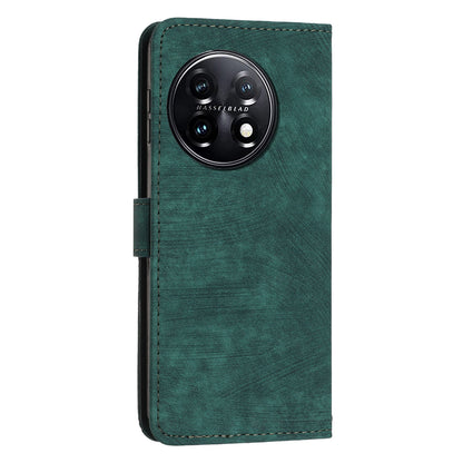 For OnePlus 11 5G Shockproof Phone Case Stand Imprinted Lines PU Leather Wallet Skin-touch Phone Cover