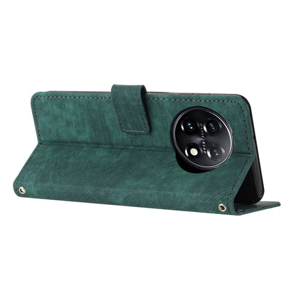 For OnePlus 11 5G Shockproof Phone Case Stand Imprinted Lines PU Leather Wallet Skin-touch Phone Cover