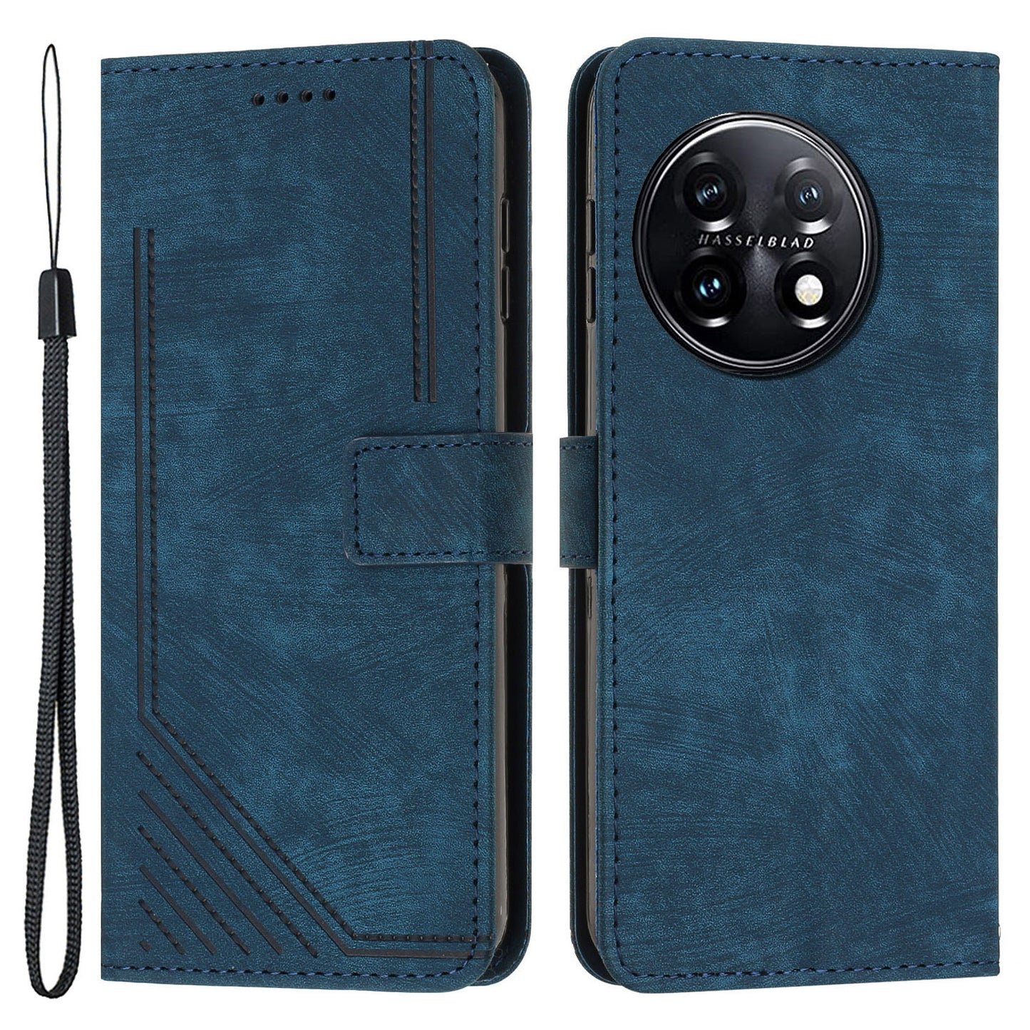 For OnePlus 11 5G Shockproof Phone Case Stand Imprinted Lines PU Leather Wallet Skin-touch Phone Cover