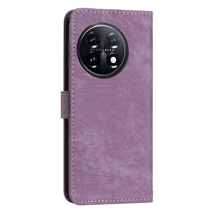 For OnePlus 11 5G Shockproof Phone Case Stand Imprinted Lines PU Leather Wallet Skin-touch Phone Cover