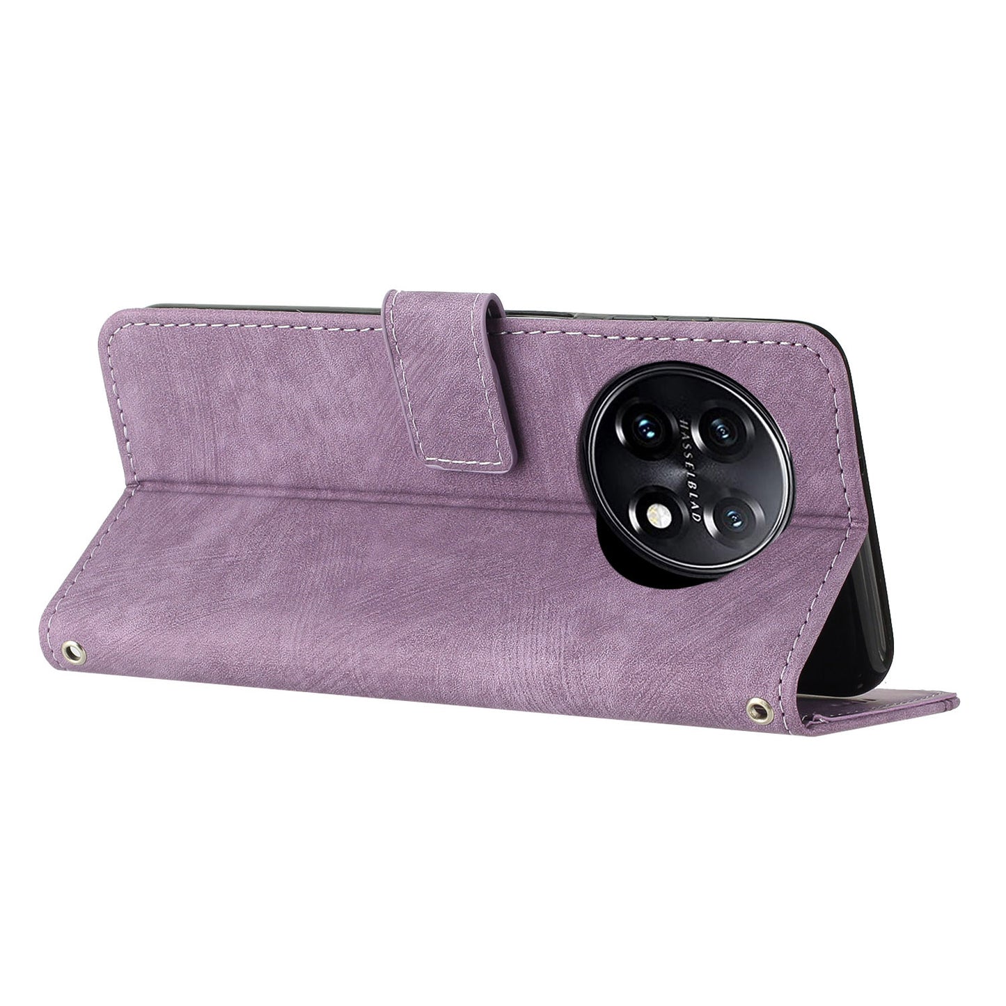 For OnePlus 11 5G Shockproof Phone Case Stand Imprinted Lines PU Leather Wallet Skin-touch Phone Cover