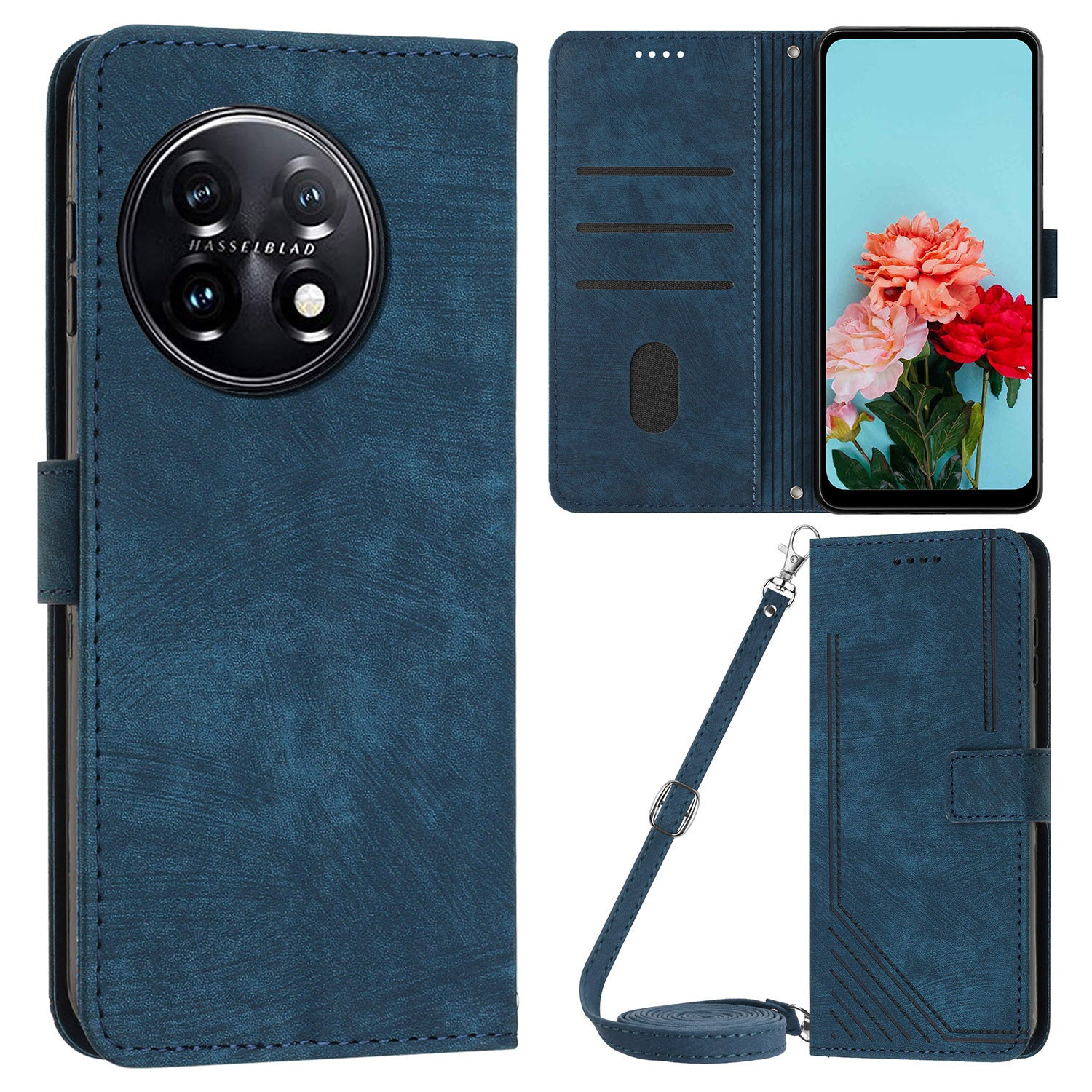 For OnePlus 11 5G PU Leather Skin-touch Wallet Case Stand Lines Imprinted TPU Inner Shell Phone Cover
