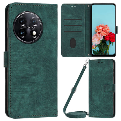 For OnePlus 11 5G PU Leather Skin-touch Wallet Case Stand Lines Imprinted TPU Inner Shell Phone Cover