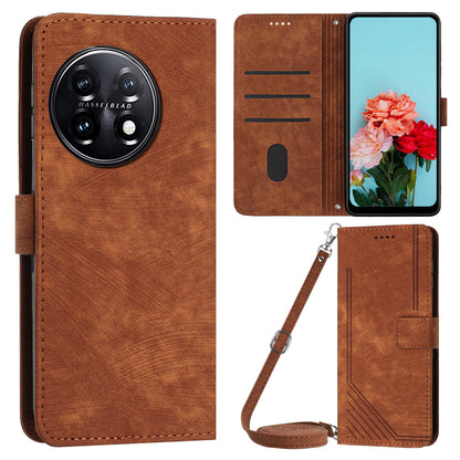 For OnePlus 11 5G PU Leather Skin-touch Wallet Case Stand Lines Imprinted TPU Inner Shell Phone Cover