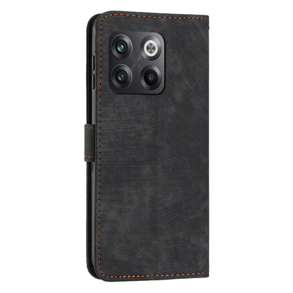 For OnePlus Ace Pro 5G / 10T 5G Wallet Phone Stand Case Lines Imprinted PU Leather Cover with Straps