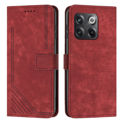 For OnePlus Ace Pro 5G / 10T 5G Wallet Phone Stand Case Lines Imprinted PU Leather Cover with Straps