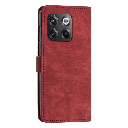 For OnePlus Ace Pro 5G / 10T 5G Wallet Phone Stand Case Lines Imprinted PU Leather Cover with Straps