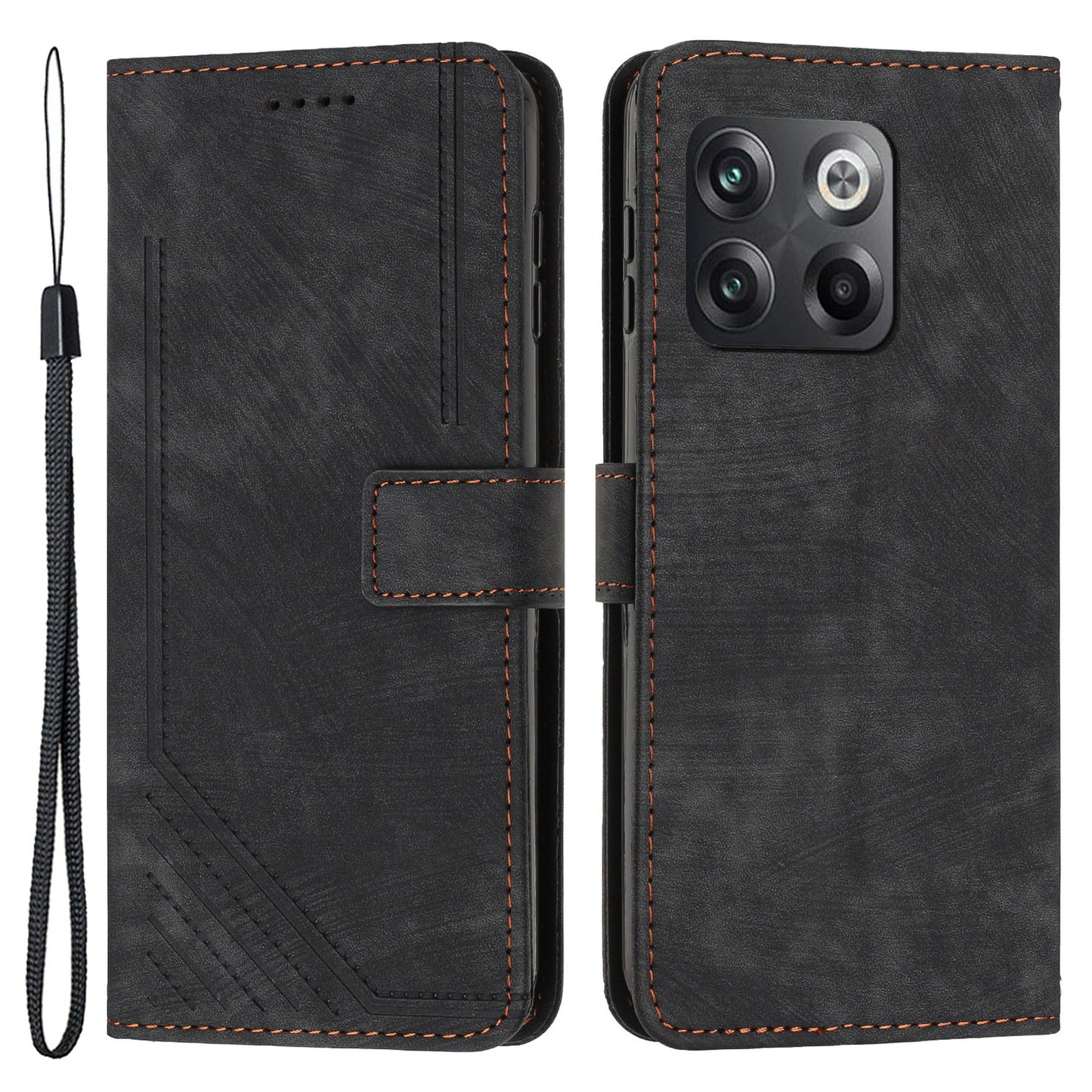 For OnePlus Ace Pro 5G / 10T 5G Imprinted Lines PU Leather Phone Cover Flip Stand Wallet Skin-touch Phone Case