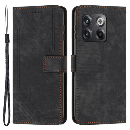 For OnePlus Ace Pro 5G / 10T 5G Imprinted Lines PU Leather Phone Cover Flip Stand Wallet Skin-touch Phone Case