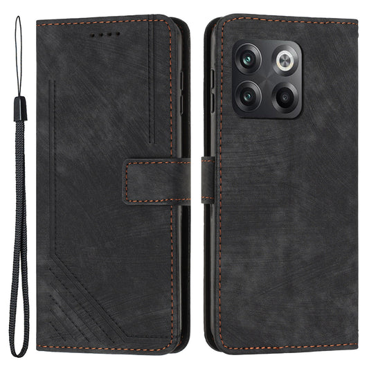 For OnePlus Ace Pro 5G / 10T 5G Imprinted Lines PU Leather Phone Cover Flip Stand Wallet Skin-touch Phone Case