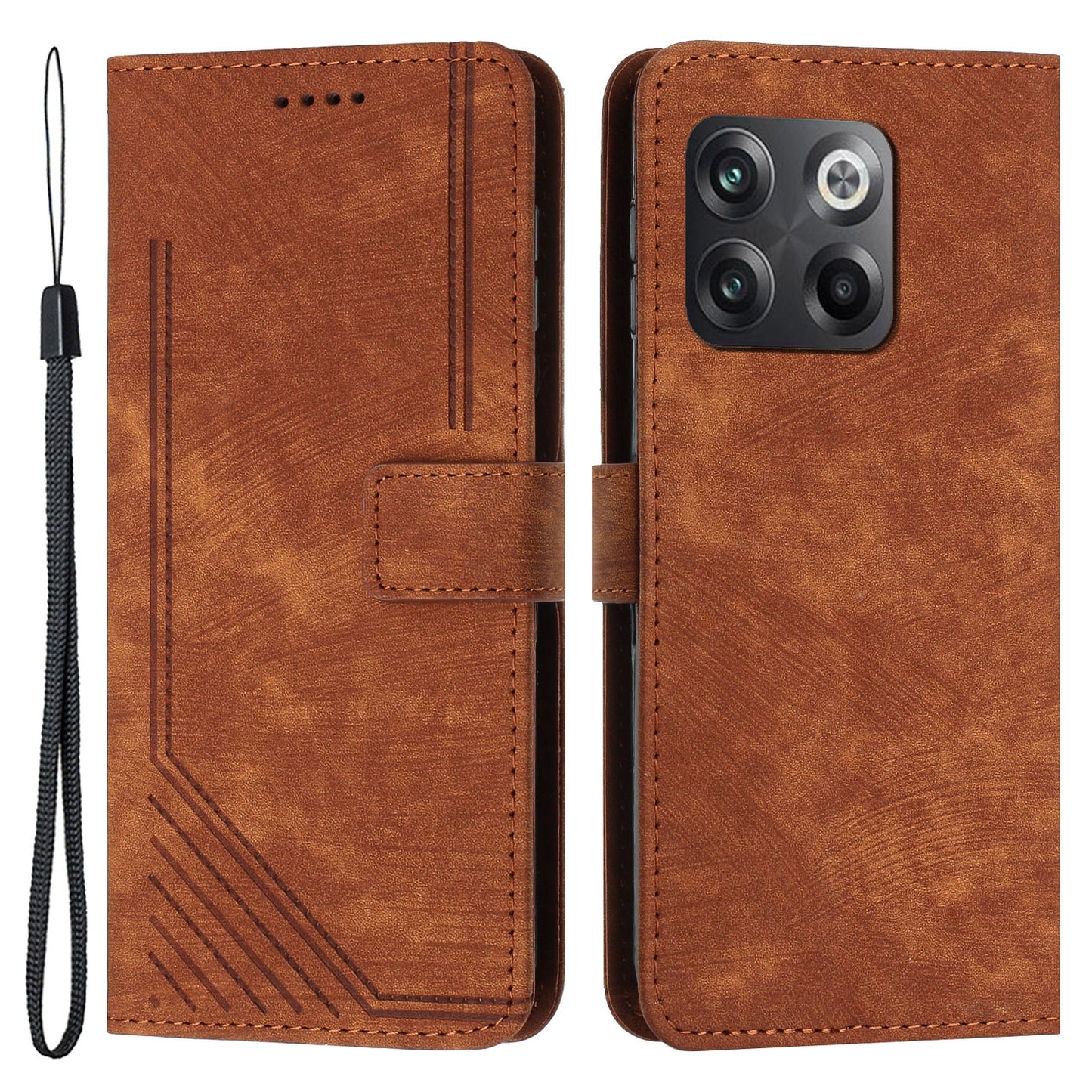 For OnePlus Ace Pro 5G / 10T 5G Imprinted Lines PU Leather Phone Cover Flip Stand Wallet Skin-touch Phone Case