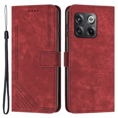 For OnePlus Ace Pro 5G / 10T 5G Imprinted Lines PU Leather Phone Cover Flip Stand Wallet Skin-touch Phone Case