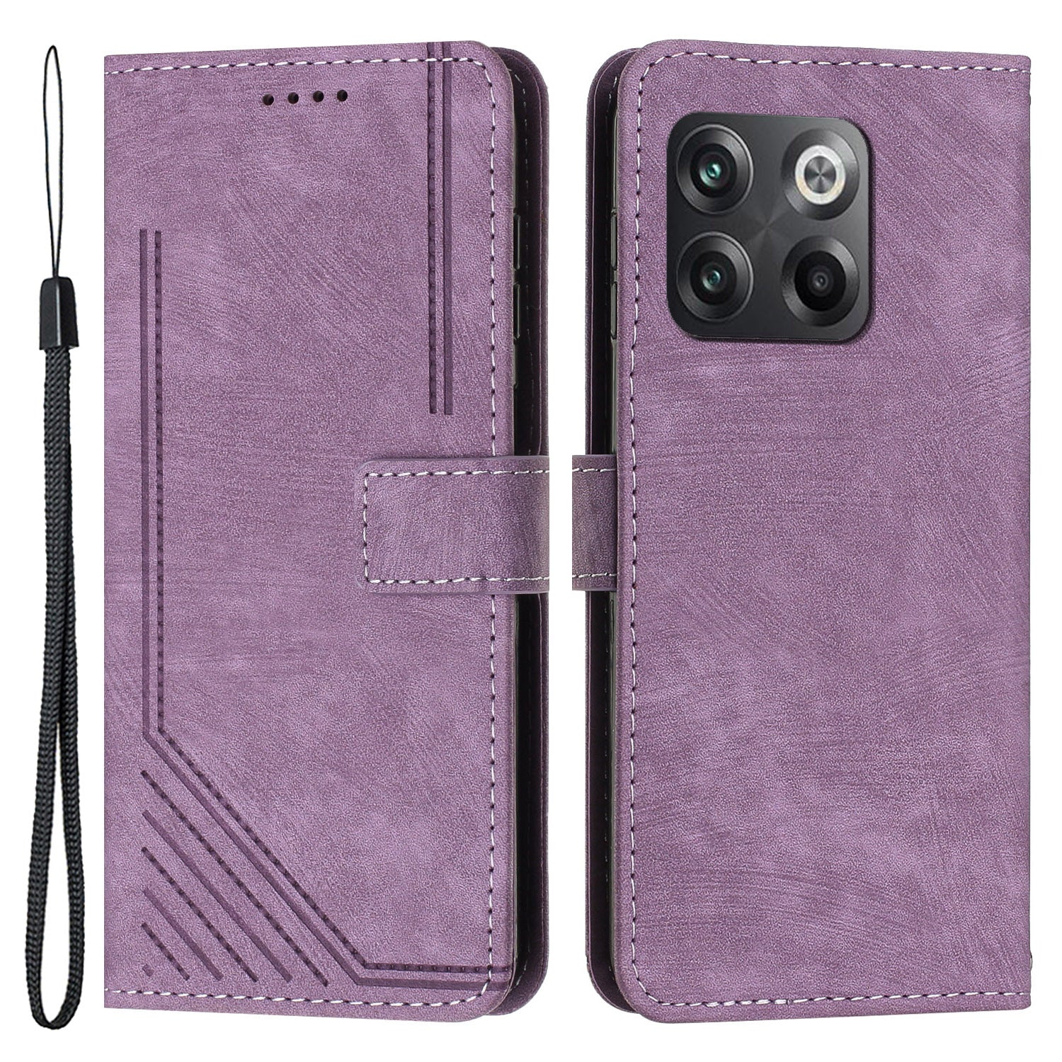 For OnePlus Ace Pro 5G / 10T 5G Imprinted Lines PU Leather Phone Cover Flip Stand Wallet Skin-touch Phone Case