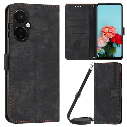 For OnePlus Nord CE 3 5G PU Leather Wallet Phone Stand Case Lines Imprinted Cover with Straps
