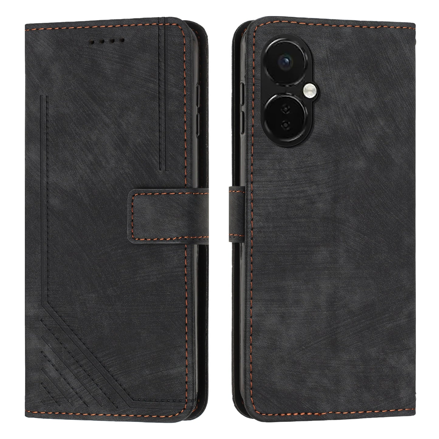 For OnePlus Nord CE 3 5G PU Leather Wallet Phone Stand Case Lines Imprinted Cover with Straps