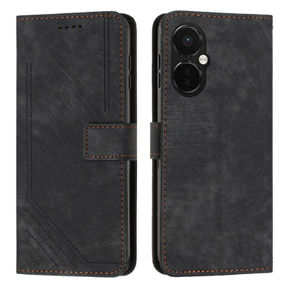 For OnePlus Nord CE 3 5G PU Leather Wallet Phone Stand Case Lines Imprinted Cover with Straps