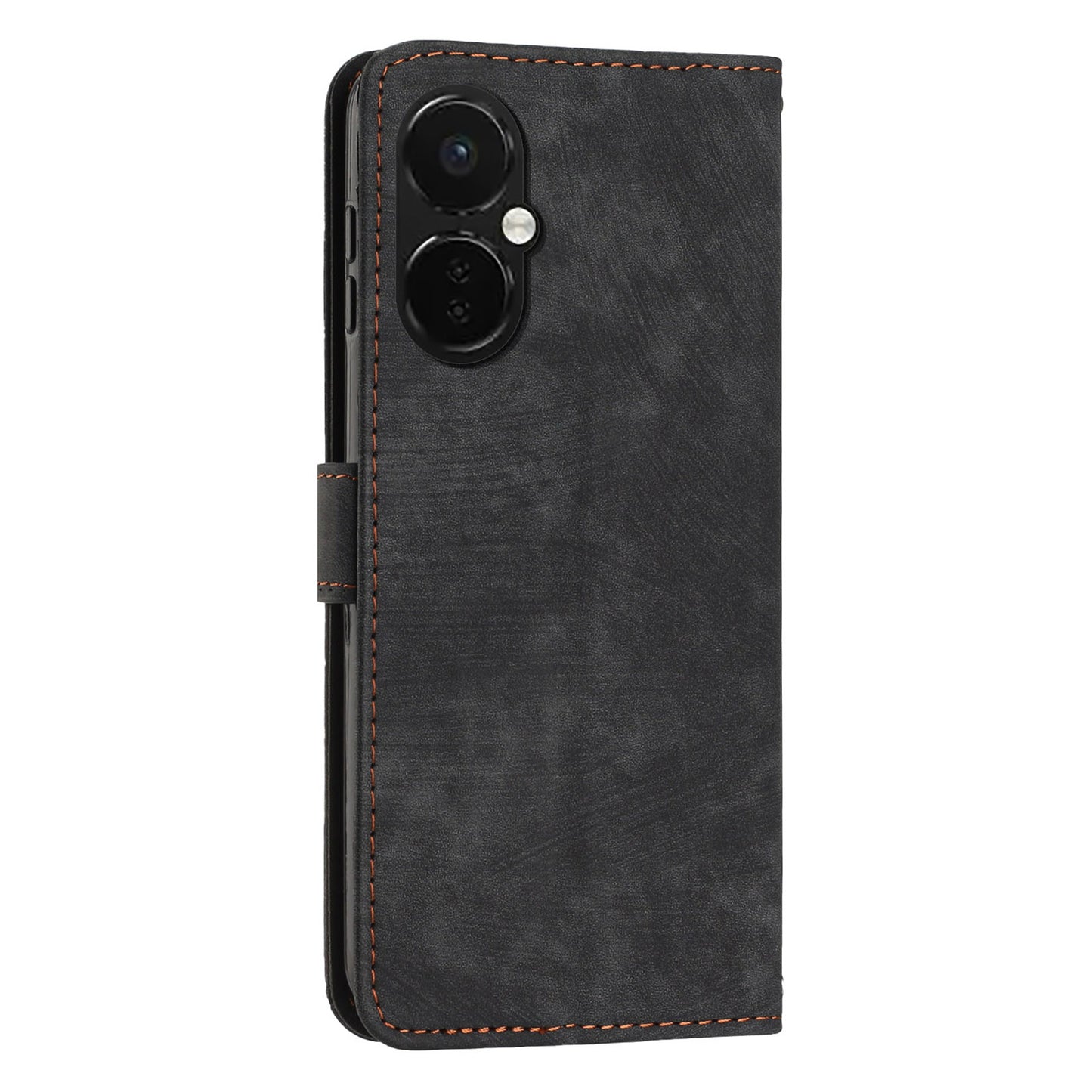 For OnePlus Nord CE 3 5G PU Leather Wallet Phone Stand Case Lines Imprinted Cover with Straps
