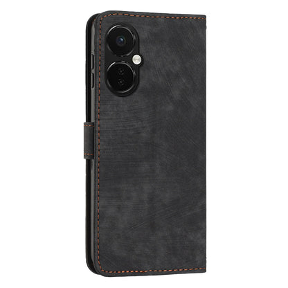 For OnePlus Nord CE 3 5G PU Leather Wallet Phone Stand Case Lines Imprinted Cover with Straps