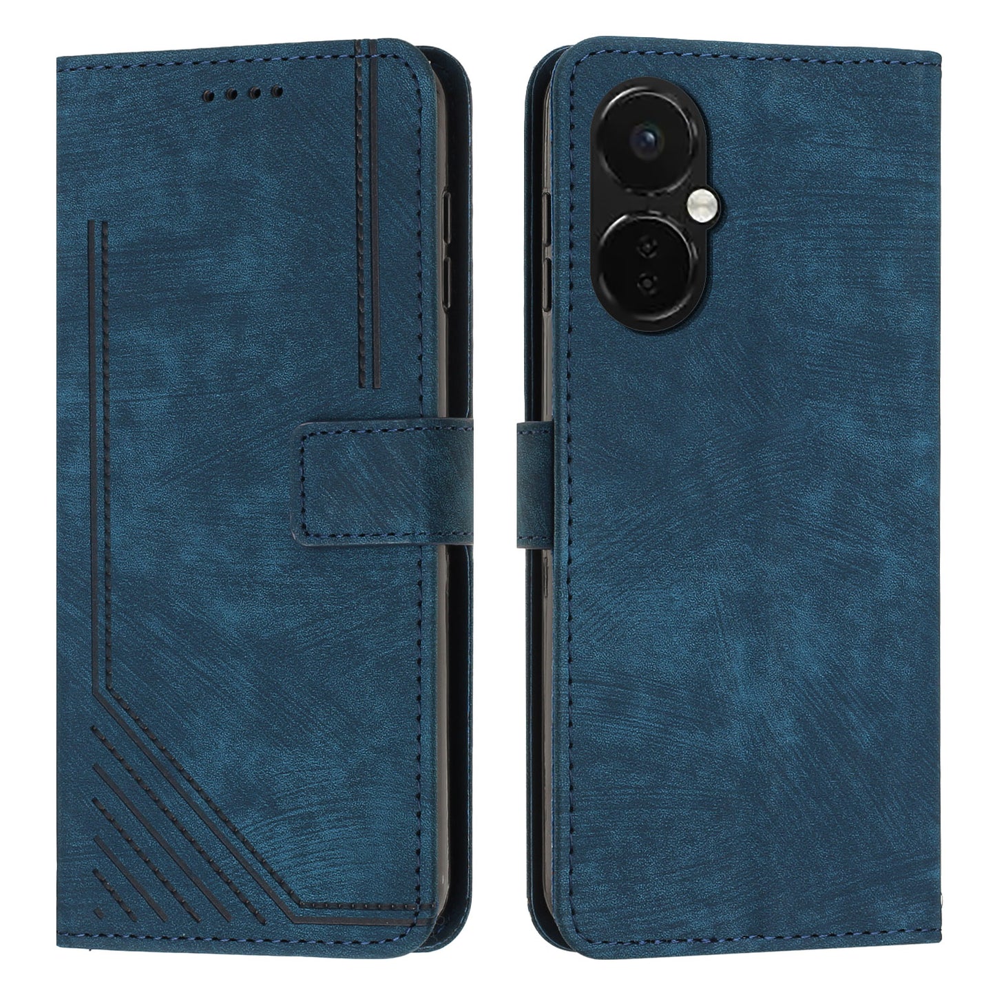 For OnePlus Nord CE 3 5G PU Leather Wallet Phone Stand Case Lines Imprinted Cover with Straps