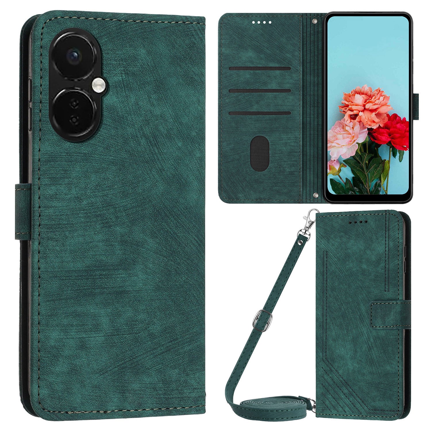 For OnePlus Nord CE 3 5G PU Leather Wallet Phone Stand Case Lines Imprinted Cover with Straps