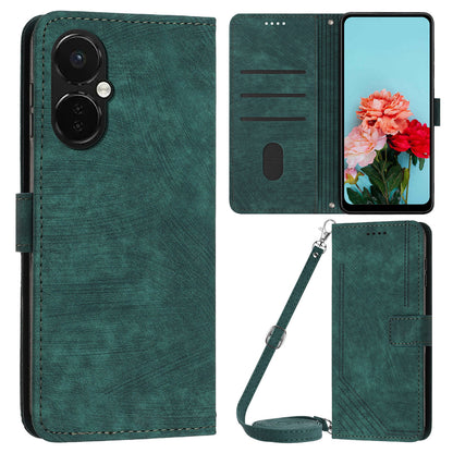 For OnePlus Nord CE 3 5G PU Leather Wallet Phone Stand Case Lines Imprinted Cover with Straps