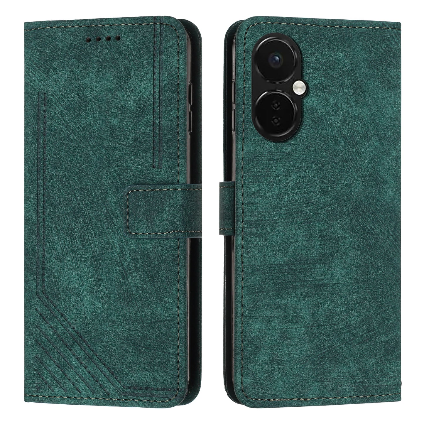 For OnePlus Nord CE 3 5G PU Leather Wallet Phone Stand Case Lines Imprinted Cover with Straps