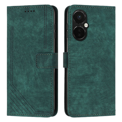For OnePlus Nord CE 3 5G PU Leather Wallet Phone Stand Case Lines Imprinted Cover with Straps
