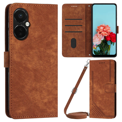 For OnePlus Nord CE 3 5G PU Leather Wallet Phone Stand Case Lines Imprinted Cover with Straps