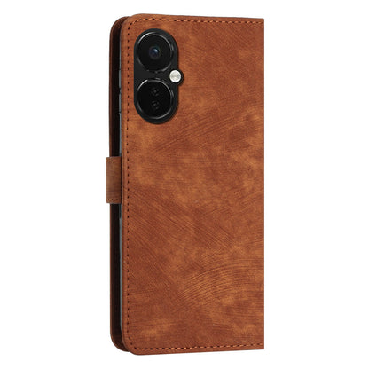 For OnePlus Nord CE 3 5G PU Leather Wallet Phone Stand Case Lines Imprinted Cover with Straps