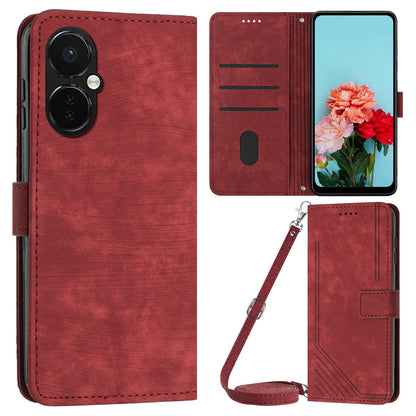 For OnePlus Nord CE 3 5G PU Leather Wallet Phone Stand Case Lines Imprinted Cover with Straps