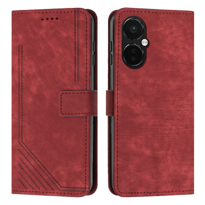 For OnePlus Nord CE 3 5G PU Leather Wallet Phone Stand Case Lines Imprinted Cover with Straps