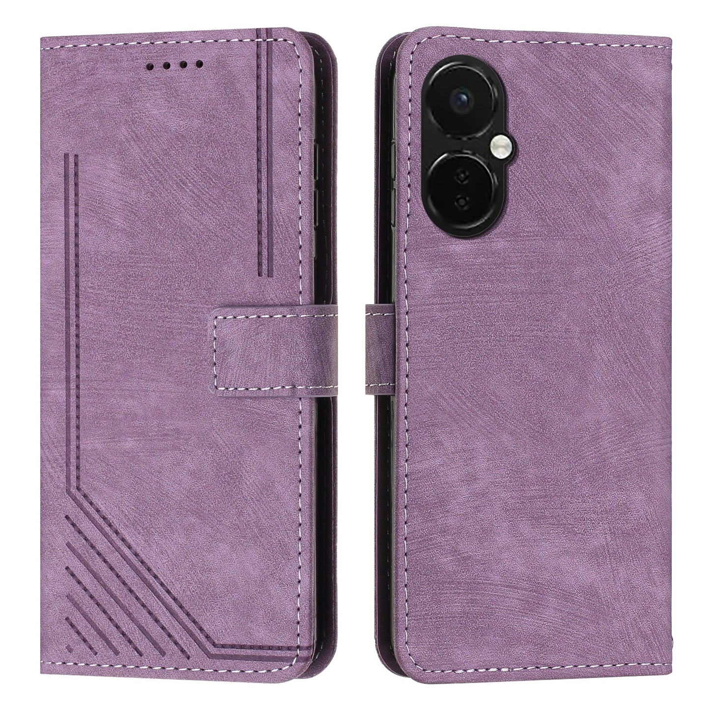 For OnePlus Nord CE 3 5G PU Leather Wallet Phone Stand Case Lines Imprinted Cover with Straps