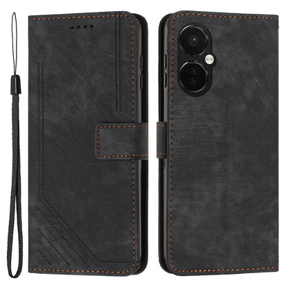 Flip Stand Phone Case for OnePlus Nord CE 3 5G , Imprint Lines PU Leather Skin-touch Phone Cover Wallet