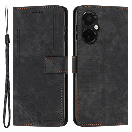 Flip Stand Phone Case for OnePlus Nord CE 3 5G , Imprint Lines PU Leather Skin-touch Phone Cover Wallet