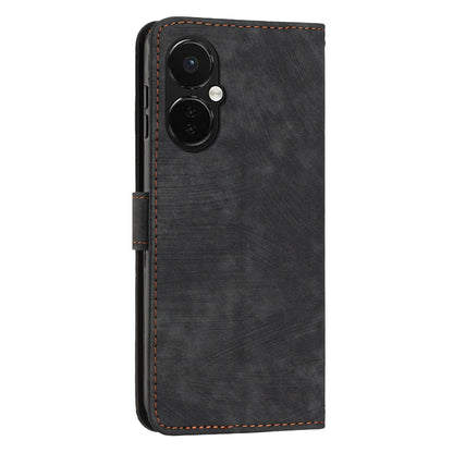 Flip Stand Phone Case for OnePlus Nord CE 3 5G , Imprint Lines PU Leather Skin-touch Phone Cover Wallet