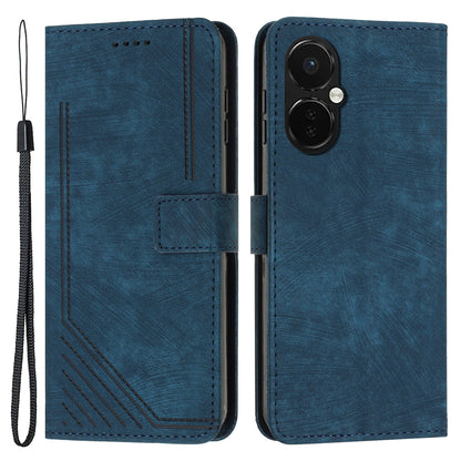 Flip Stand Phone Case for OnePlus Nord CE 3 5G , Imprint Lines PU Leather Skin-touch Phone Cover Wallet