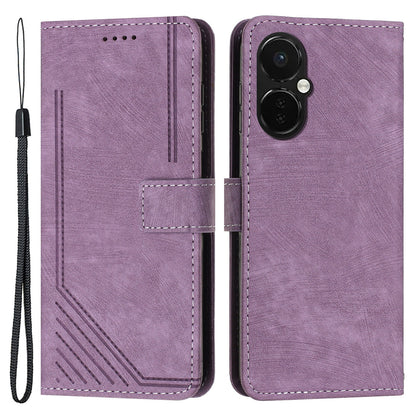 Flip Stand Phone Case for OnePlus Nord CE 3 5G , Imprint Lines PU Leather Skin-touch Phone Cover Wallet