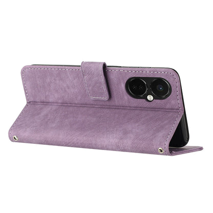 Flip Stand Phone Case for OnePlus Nord CE 3 5G , Imprint Lines PU Leather Skin-touch Phone Cover Wallet