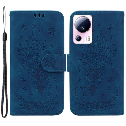 For Xiaomi 13 Lite / Civi 2 5G PU Leather Wallet Phone Case Imprinted Rose Butterfly Stand Cover