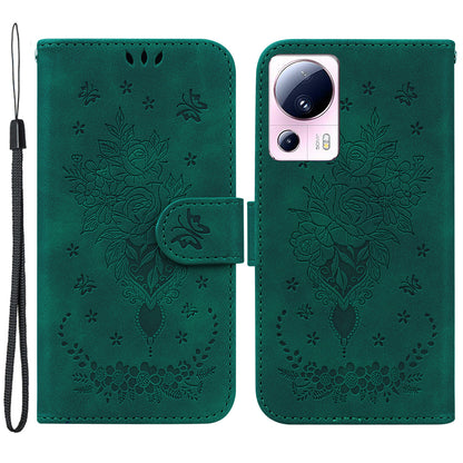 For Xiaomi 13 Lite / Civi 2 5G PU Leather Wallet Phone Case Imprinted Rose Butterfly Stand Cover