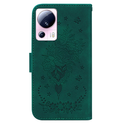 For Xiaomi 13 Lite / Civi 2 5G PU Leather Wallet Phone Case Imprinted Rose Butterfly Stand Cover