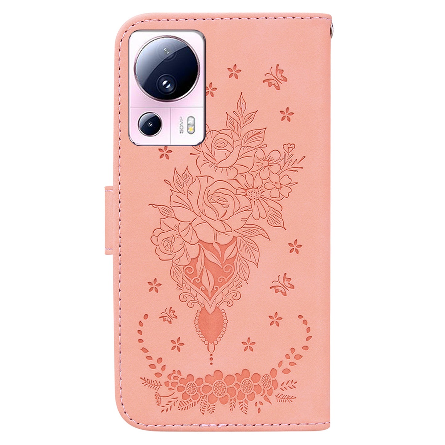 For Xiaomi 13 Lite / Civi 2 5G PU Leather Wallet Phone Case Imprinted Rose Butterfly Stand Cover